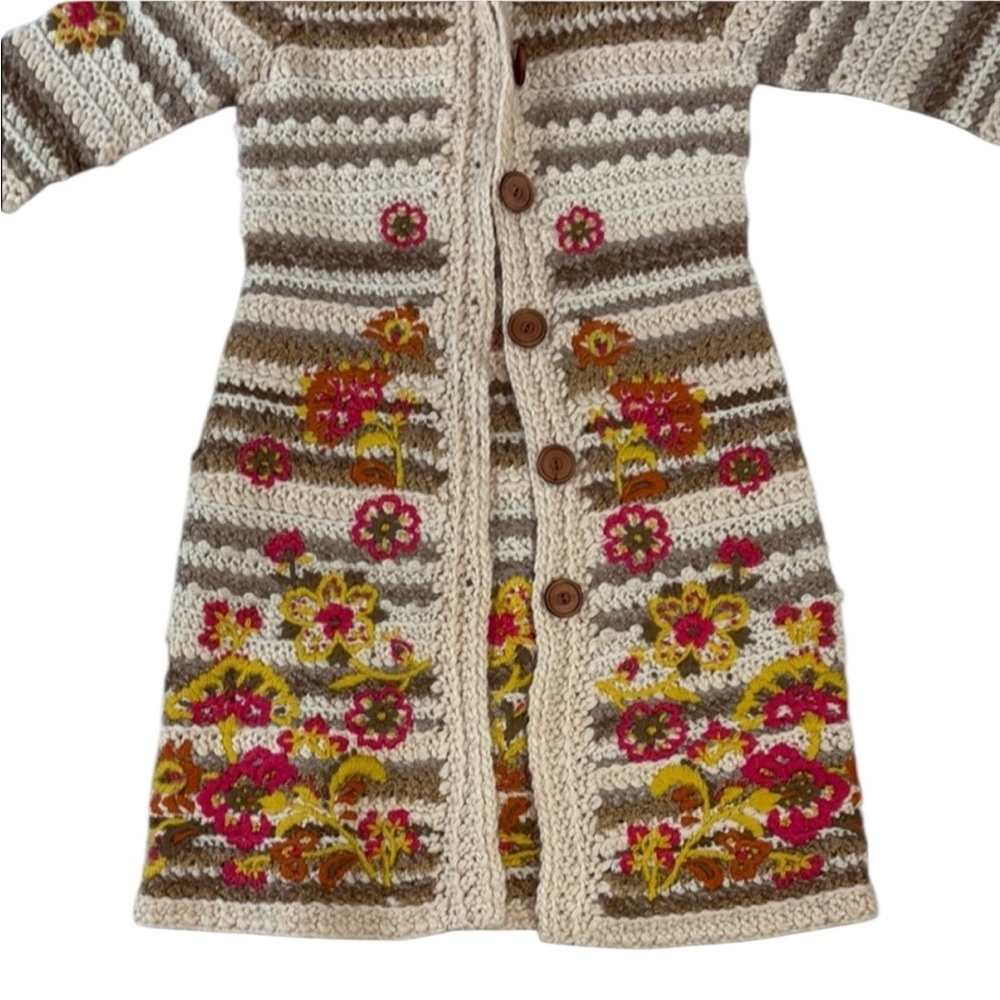 Vintage Anthropologie Y2K Sleeping On Snow Floral Knit Cardigan with Hood Small - Picture 6 of 15